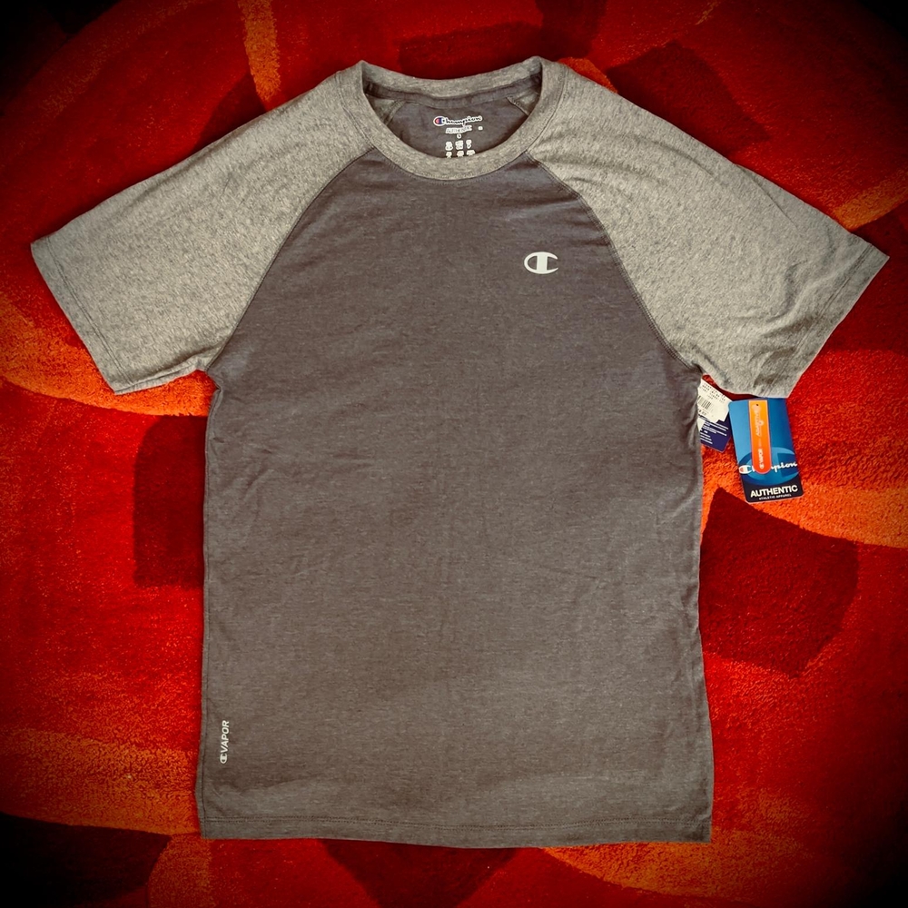 NWT, Champion Gray Short Sleeve Tee with Raglan Sleeves. SIZE:S.